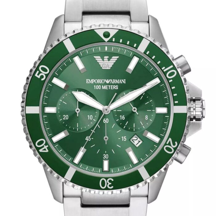 Emporio Armani Diver Chronograph Green Dial Silver Steel Strap Watch For Men - AR11500 - Image 8